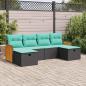 Preview: ARDEBO.de - 6-tlg. Garten-Sofagarnitur mit Kissen Schwarz Poly Rattan