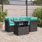 Preview: ARDEBO.de - 5tlg. Garten-Sofagarnitur mit Kissen Schwarz Poly Rattan Akazie
