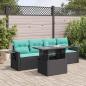 Preview: ARDEBO.de - 5-tlg. Garten-Sofagarnitur mit Kissen Schwarz Poly Rattan Akazie