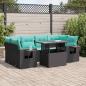 Preview: ARDEBO.de - 7-tlg. Garten-Sofagarnitur mit Kissen Schwarz Poly Rattan Akazie