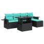 Preview: 6-tlg. Garten-Sofagarnitur mit Kissen Schwarz Poly Rattan Akazie