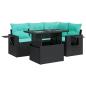 Preview: 5-tlg. Garten-Sofagarnitur mit Kissen Schwarz Poly Rattan Akazie