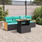 Preview: ARDEBO.de - 5tlg. Garten-Sofagarnitur mit Kissen Schwarz Poly Rattan Akazie