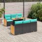 Preview: ARDEBO.de - 7-tlg. Garten-Sofagarnitur mit Kissen Schwarz Poly Rattan