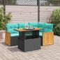Preview: ARDEBO.de - 5tlg. Garten-Sofagarnitur mit Kissen Schwarz Poly Rattan Akazie