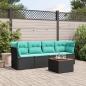 Preview: ARDEBO.de - 5-tlg. Garten-Sofagarnitur mit Kissen Schwarz Poly Rattan