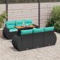 Preview: ARDEBO.de - 7-tlg. Garten-Sofagarnitur mit Kissen Schwarz Poly Rattan
