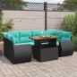 Preview: ARDEBO.de - 7-tlg. Garten-Sofagarnitur mit Kissen Schwarz Poly Rattan