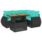 Preview: 5-tlg. Garten-Sofagarnitur mit Kissen Schwarz Poly Rattan