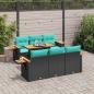 Preview: ARDEBO.de - 7-tlg. Garten-Sofagarnitur mit Kissen Schwarz Poly Rattan