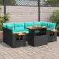Preview: ARDEBO.de - 7-tlg. Garten-Sofagarnitur mit Kissen Schwarz Poly Rattan