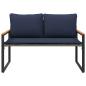 Preview: Bank mit Kissen Grau und Marineblau 115 x 65 x 72 cm Rattan