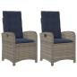 Preview: ARDEBO.de - Gartensessel mit Kissen 2 Stk. Verstellbar Grau Poly Rattan