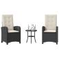 Preview: ARDEBO.de - 3-tlg. Bistro-Set mit Kissen Schwarz Poly Rattan