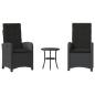 Preview: ARDEBO.de - 3-tlg. Bistro-Set mit Kissen Schwarz Poly Rattan