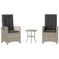 Preview: ARDEBO.de - 3-tlg. Bistro-Set mit Kissen Hellgrau Poly Rattan