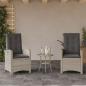 Preview: 3-tlg. Bistro-Set mit Kissen Hellgrau Poly Rattan