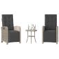 Preview: ARDEBO.de - 3-tlg. Bistro-Set mit Kissen Hellgrau Poly Rattan