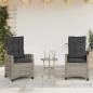 Preview: 3-tlg. Bistro-Set mit Kissen Grau Poly Rattan