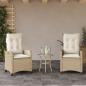 Preview: ARDEBO.de - 3-tlg. Bistro-Set mit Kissen Beige Poly Rattan