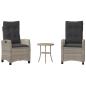 Preview: ARDEBO.de - 3-tlg. Bistro-Set mit Kissen Hellgrau Poly Rattan