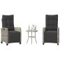 Preview: ARDEBO.de - 3-tlg. Bistro-Set mit Kissen Hellgrau Poly Rattan