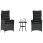 Preview: ARDEBO.de - 3-tlg. Bistro-Set mit Kissen Schwarz Poly Rattan