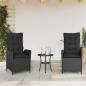 Preview: 3-tlg. Bistro-Set mit Kissen Schwarz Poly Rattan