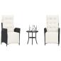 Preview: ARDEBO.de - 3-tlg. Bistro-Set mit Kissen Schwarz Poly Rattan