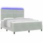 Preview: LED Boxspringbett mit Kopfteil Hellgrau 180 x 200 cm Samt