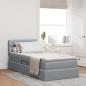 Preview: ARDEBO.de - Bett mit Stauraum und LED mit LED Hellgrau 100 x 200 cm Stoff