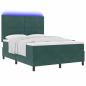 Preview: LED Boxspringbett mit Kopfteil Dunkelgrün 140 x 200 cm Samt