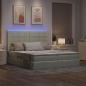 Preview: Bett mit LED-Lichtleisten Hellgrau 200 x 200 cm Samt