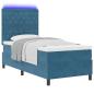 Preview: LED Boxspringbett mit Matratze Dunkelblau 90 x 190 cm Stoff