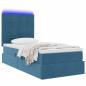 Preview: ARDEBO.de - Bett mit Stauraum und LED mit LED Dunkelblau 90 x 190 cm Samt