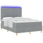Preview: LED Boxspringbett mit Matratze Hellgrau 140 x 190 cm Stoff