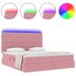 Preview: Bett mit LED-Lichtleisten mit Kopfteil Rosa 200 x 200 cm Samt