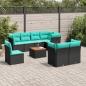Preview: ARDEBO.de - 9-tlg. Garten-Sofagarnitur mit Kissen Schwarz Poly Rattan