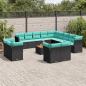 Preview: ARDEBO.de - 14-tlg. Garten-Sofagarnitur mit Kissen Schwarz Poly Rattan