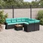 Preview: ARDEBO.de - 9-tlg. Garten-Sofagarnitur mit Kissen Schwarz Poly Rattan