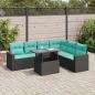 Preview: ARDEBO.de - 7-tlg. Garten-Sofagarnitur mit Kissen Schwarz Poly Rattan Akazie
