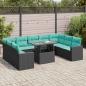 Preview: ARDEBO.de - 10-tlg. Garten-Sofagarnitur mit Kissen Schwarz Poly Rattan