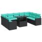 Preview: 10-tlg. Garten-Sofagarnitur mit Kissen Schwarz Poly Rattan