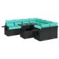 Preview: 9-tlg. Garten-Sofagarnitur mit Kissen Schwarz Poly Rattan Akazie