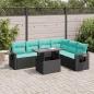 Preview: ARDEBO.de - 7-tlg. Garten-Sofagarnitur mit Kissen Schwarz Poly Rattan Akazie