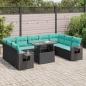 Preview: ARDEBO.de - 10-tlg. Garten-Sofagarnitur mit Kissen Schwarz Poly Rattan