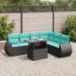 Preview: ARDEBO.de - 7-tlg. Garten-Sofagarnitur mit Kissen Schwarz Poly Rattan