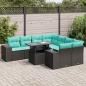 Preview: ARDEBO.de - 9-tlg. Garten-Sofagarnitur mit Kissen Schwarz Poly Rattan