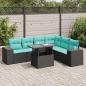 Preview: ARDEBO.de - 7-tlg. Garten-Sofagarnitur mit Kissen Schwarz Poly Rattan