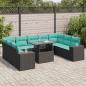 Preview: ARDEBO.de - 10-tlg. Garten-Sofagarnitur mit Kissen Schwarz Poly Rattan